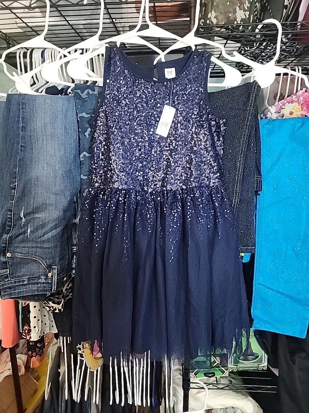 GAP Navy Blue Sequin Tulle Formal Dress